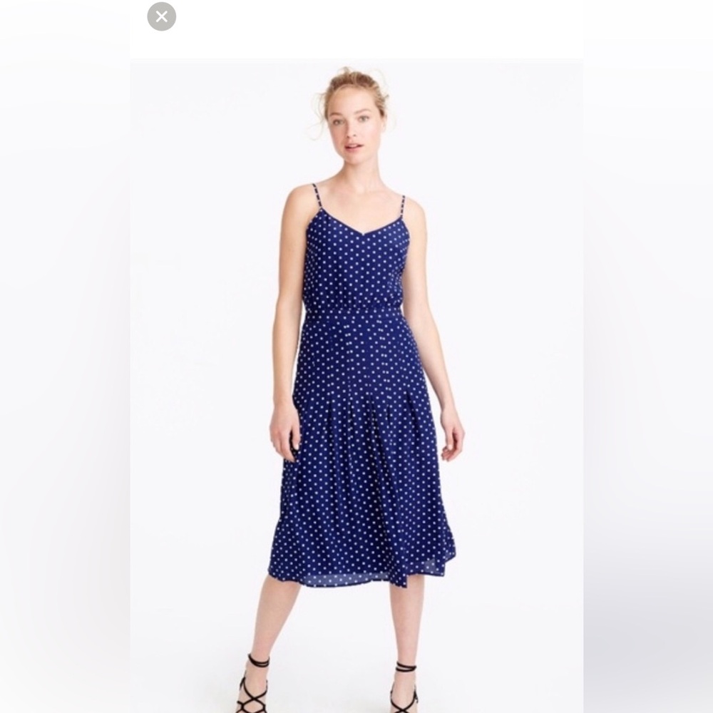 J. Crew Navy Blue Polka Dot Midi Dress